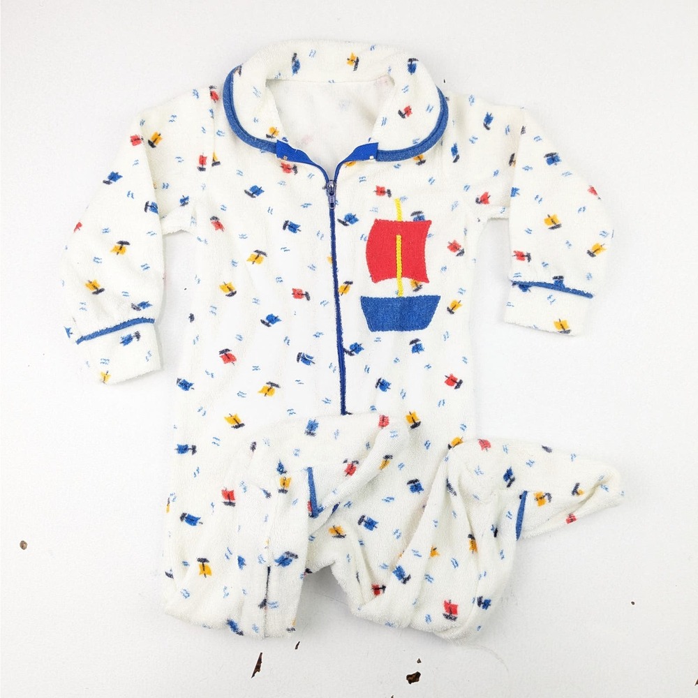 Vintage Kiddo Terry Boat Zip Up Footie